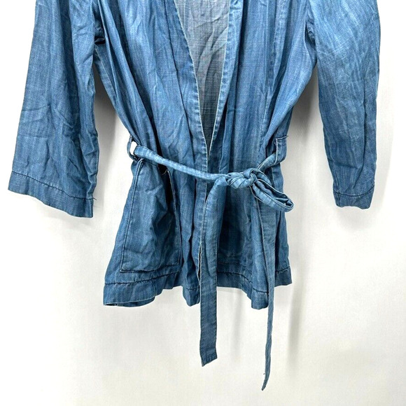 JUST Female Rigmor Kimono Blouse Size S Chambray Blue Wrap Preppy Coastal City - Picture 3 of 12